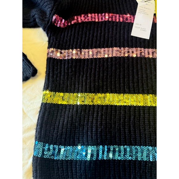 Design History Black Scallop Neck Sweater Pink Gold Blue Sequins NEW! Sz XS $118 - Picture 2 of 8